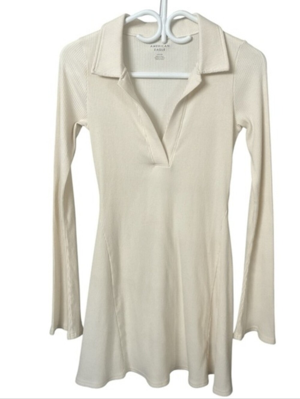 American Eagle Outfitters Cream V-Neck Mini Dress